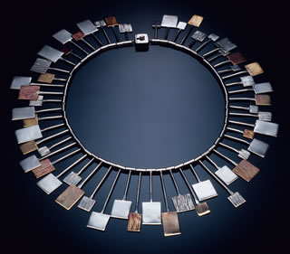 Squares necklace (silver, brass, and copper, 1962). 