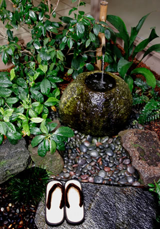 The Briscos’ calm Asian-style atrium garden. 