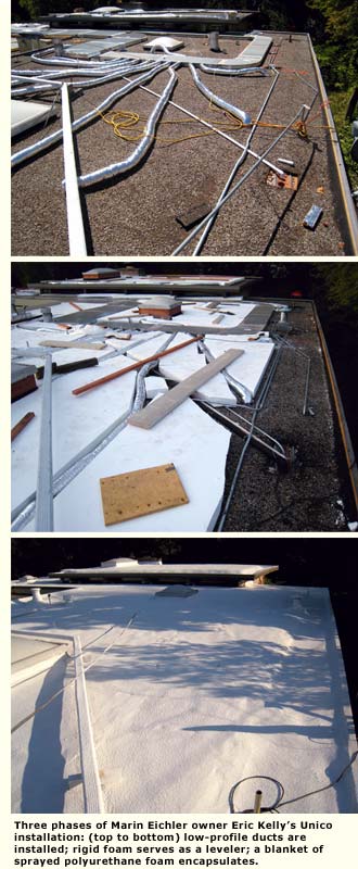 three views of roof installation