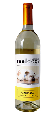 bottle of chardonnay with dog on front