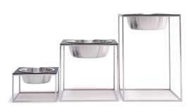 three steel square bowls