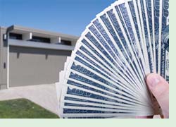 fan of money dollar bills eichler home in background