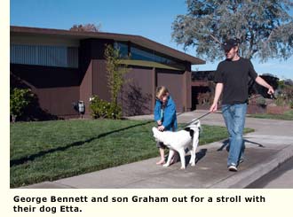 resident walking dog