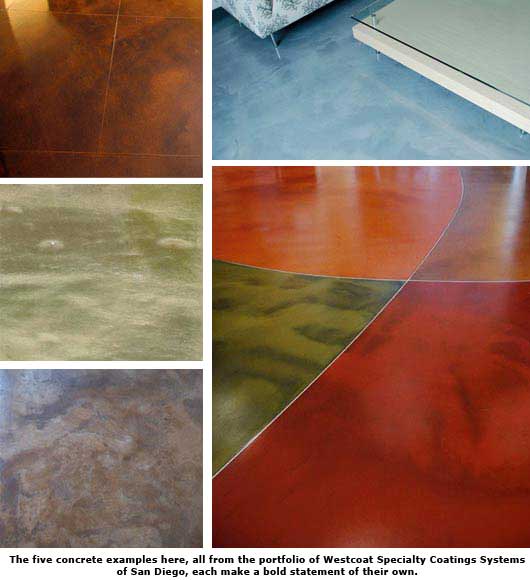 five concrete floor samples