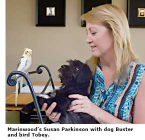 owner with dog and bird