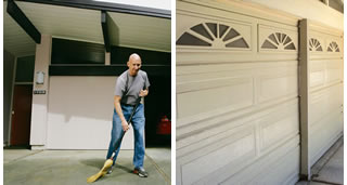 A traditional roll-up garage door.