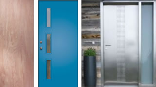 L-R: Jeld-Wen slab door from Home Depot, Langston Doorlite Kit from Crestview Doors, Neoporte’s Racerback door.