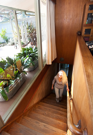 Julia Smetana climbs the staircase.