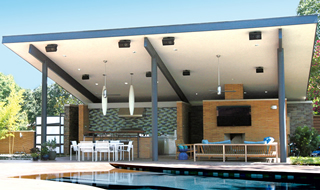 This very dramatic modern outdoor setting, designed by Domiteaux + Baggett Architects of Dallas, Texas.