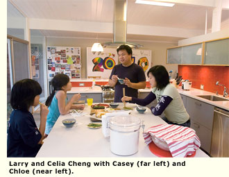 cheng family in their kitchen